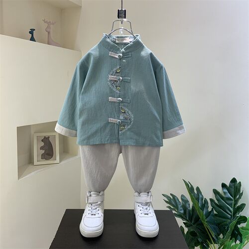 新品男童汉服2024新款儿童国学改E良唐装宝宝春秋套装中国风古装