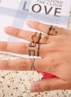 极速Ring combinamtion set hollow diamond simple ring ring 1