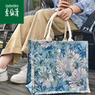 极速手提麻布袋DIY刺绣手提袋环z保购物防水亚麻黄麻印logo麻布托