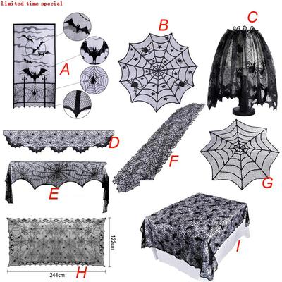 极速Hallowen Spider Tablecloth Black Lace Cobweb Firepl.ace