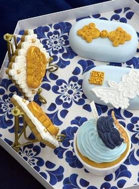 极速Blue anfd White Metal Cake Stand Set Home Tableware Baki