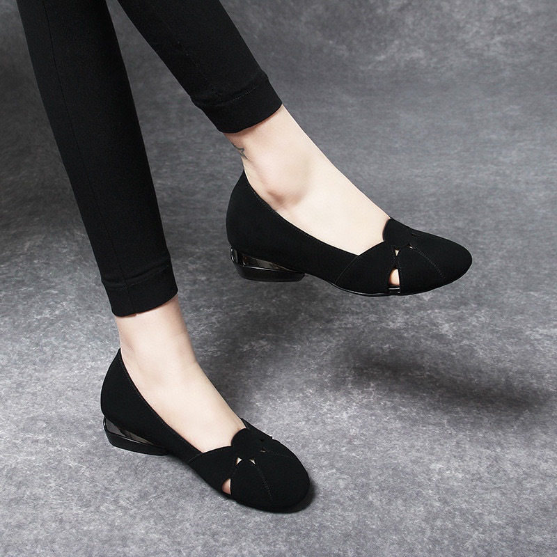 平底鞋女2024春季新款圆头浅口镂空单鞋黑色羊皮低跟乐福鞋四季鞋,女鞋,乐福鞋（豆豆鞋）,淘宝优惠券,粉丝福利购,淘宝优惠卷