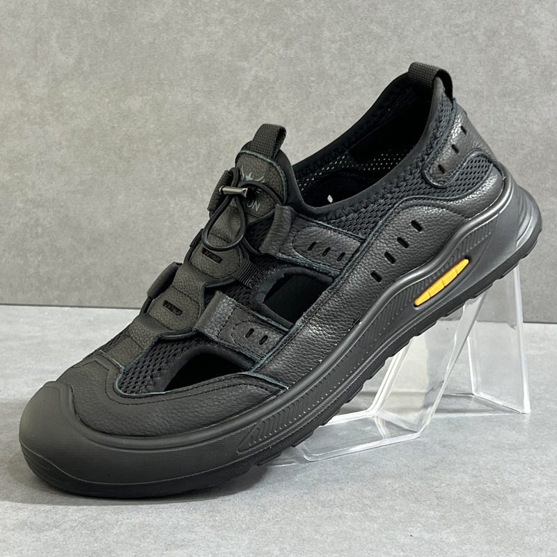 包头凉鞋男夏季透气2025新款男士包头洞洞鞋真皮防滑休闲沙滩凉鞋,流行男鞋,洞洞鞋,淘宝优惠券,粉丝福利购,淘宝优惠卷