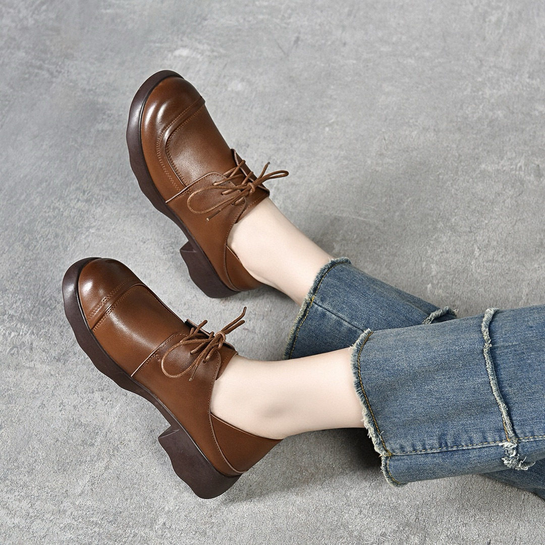 圆头系带乐福鞋女2024秋新款头层牛皮平底鞋学院风小皮鞋一鞋两穿,女鞋,乐福鞋（豆豆鞋）,淘宝优惠券,粉丝福利购,淘宝优惠卷
