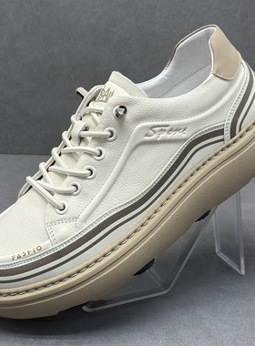 厚底休闲鞋新款小白鞋真皮轻便软底百搭一脚蹬男鞋工装板鞋WD8988