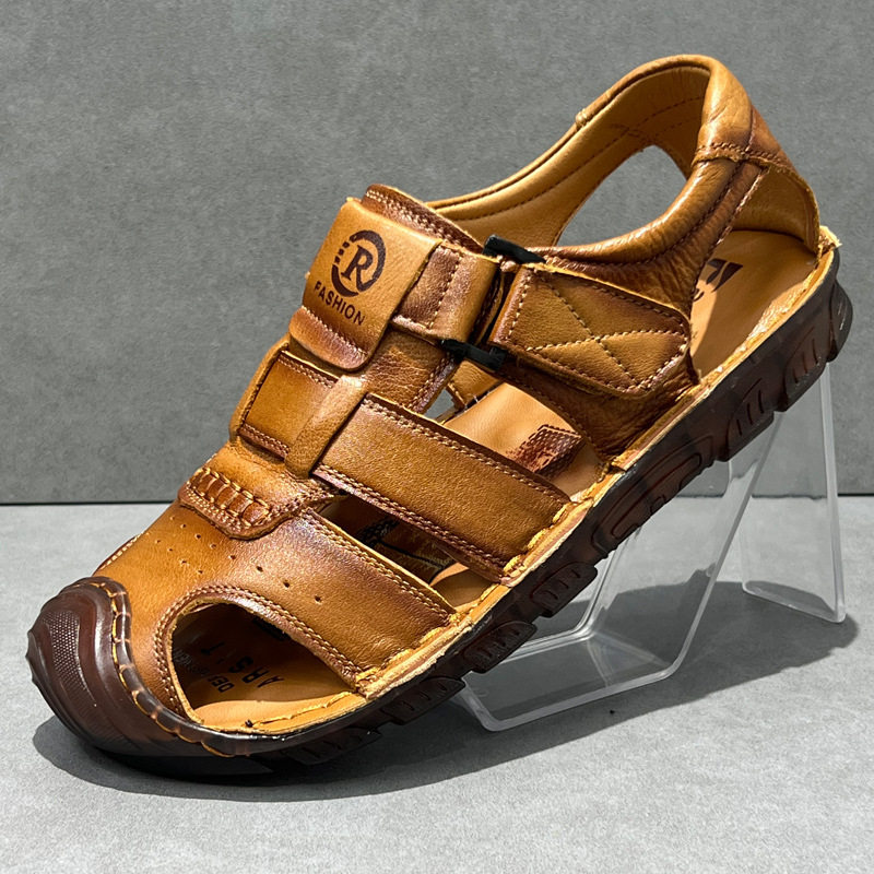 凉鞋男士高端真皮透气夏季新款包头洞洞鞋牛筋软底耐磨防滑沙滩鞋,流行男鞋,休闲凉鞋,淘宝优惠券,粉丝福利购,淘宝优惠卷