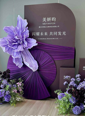 医美容院背景红包墙KT板高级感紫色包布花朵开业周年庆场景布置