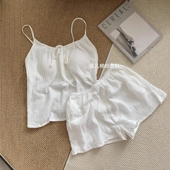 Sin 居家服 宽松舒适短裤 Glee 白色简约纯棉纱亲肤吊带睡衣女夏季