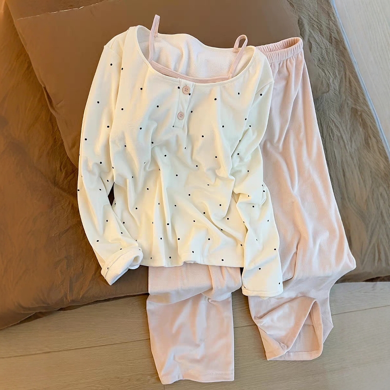 软糯少女感波点假两件德绒睡衣女