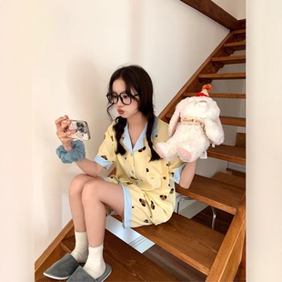 夏季 短裤 新款 短袖 家居服 卡通小狗印花睡衣女套装 馨帮帮Homedress