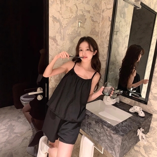 馨帮帮 2025夏季 新款 花边吊带睡衣女自带胸垫舒适外穿家居服套装