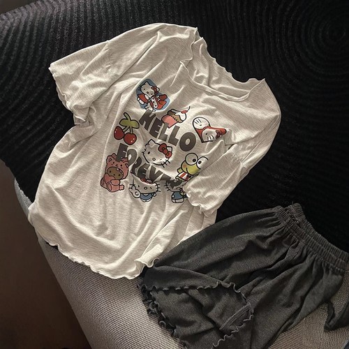 可爱少女kitty猫带胸垫棉睡衣女