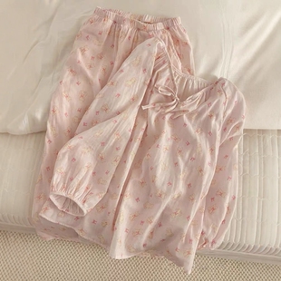 睡衣女秋天2024新款 少女甜美蝴蝶结小熊大码 舒适亲肤家居服可出门