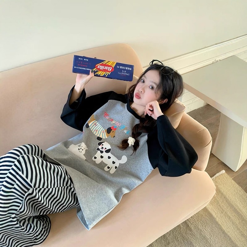 馨帮帮Homedress 春秋新款撞色卡通条纹睡衣女舒适亲肤家居服套装,女士内衣/男士内衣/家居服,睡衣/家居服套装,淘宝优惠券,粉丝福利购,淘宝优惠卷