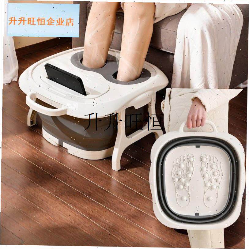 叠泡脚盆保温带盖n家用按摩脚底养生洗脚桶便携收纳感温足浴盆,