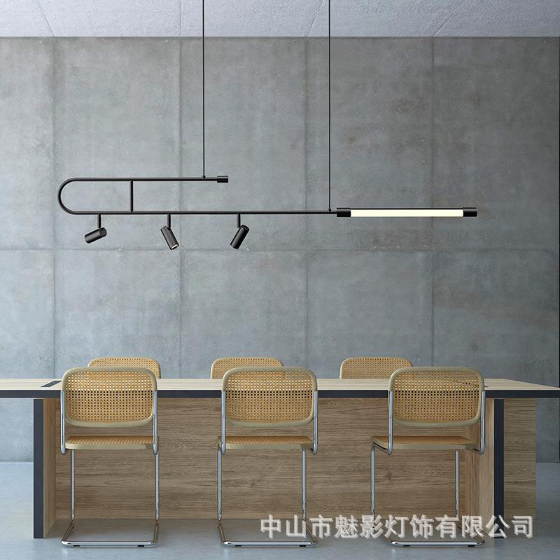 创意设计餐厅岛台茶桌简约吊灯商铺前台吧台个性黑色工业风线条灯