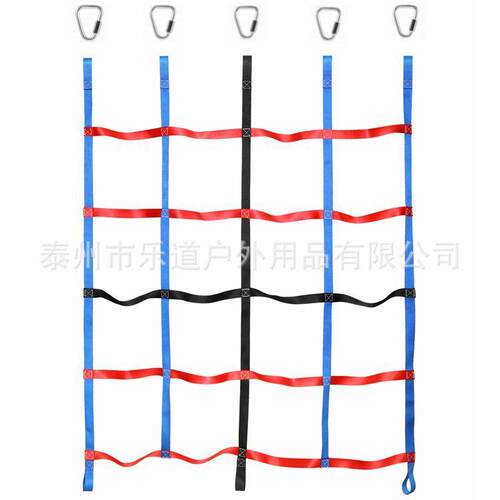 高强涤纶织带攀爬网 户外儿童体能训练攀爬彩虹带网 三间色攀爬网