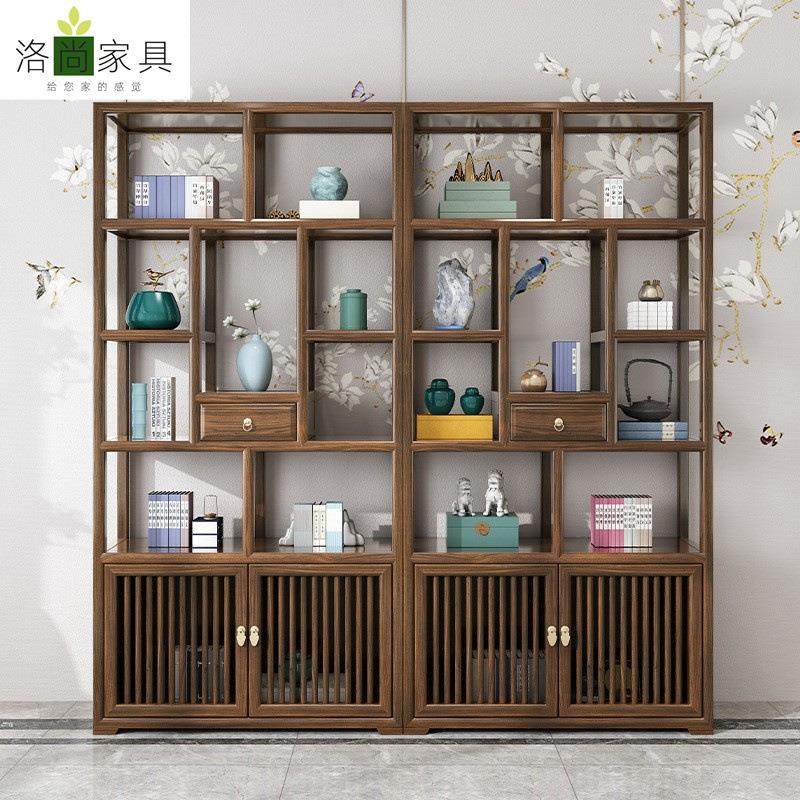 新中式实木博古架简约茶叶展示边柜茶室置物架现代实木货架古董架