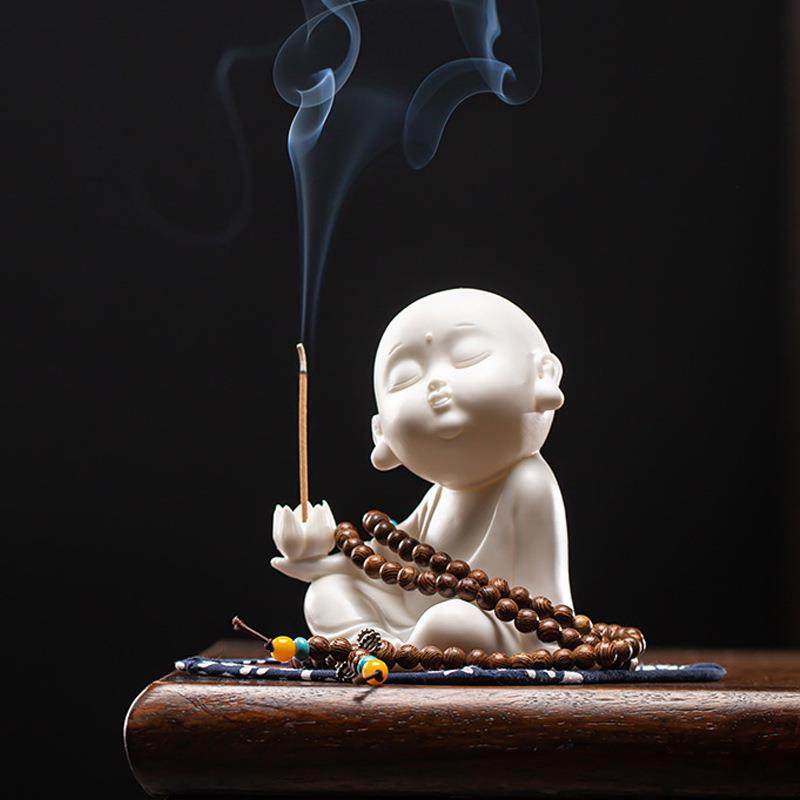 创意中式陶瓷摆件家用线香薰炉沙弥小和尚香插香器托盘檀香座室内