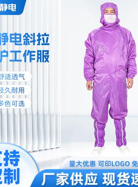 京东方0.25格十级洁净无尘服防静电服紫色防静电斜拉防护工作服