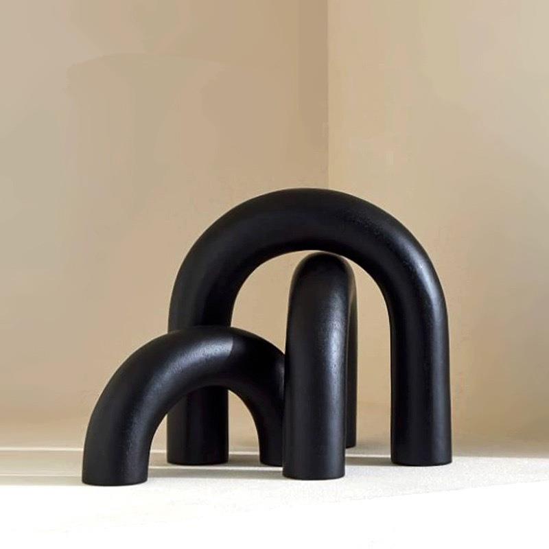 现代简约ins侘寂风木质拱形门U型环家居装饰客厅电视柜玄关桌摆件