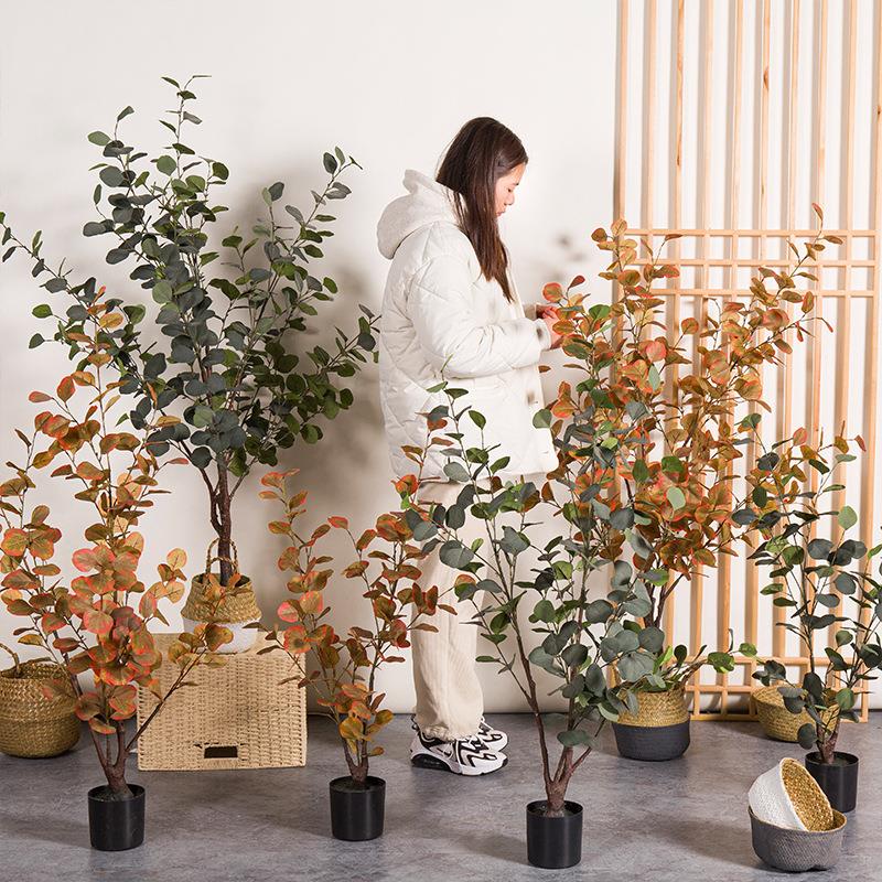仿真绿植盆栽北欧风尤加利树大型假植物摆件室内装饰金钱叶树盆景