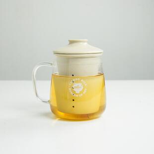 泡茶杯陶瓷茶漏耐热清风杯 加厚耐高温琉璃带把手家用茶水分离中式