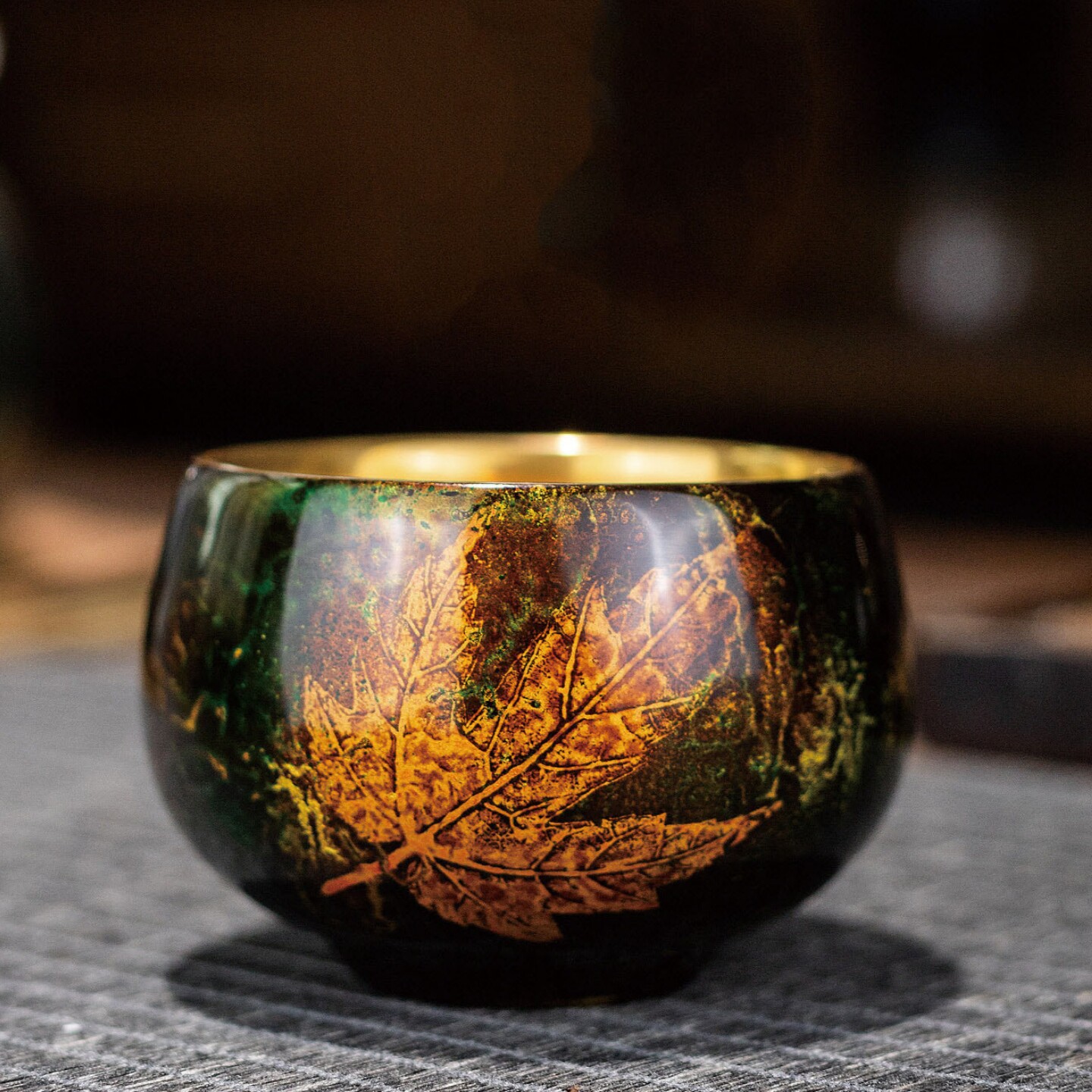 大师手作国潮大漆金叶盏茶杯茶具鎏金手工主人杯高端商务礼品定制