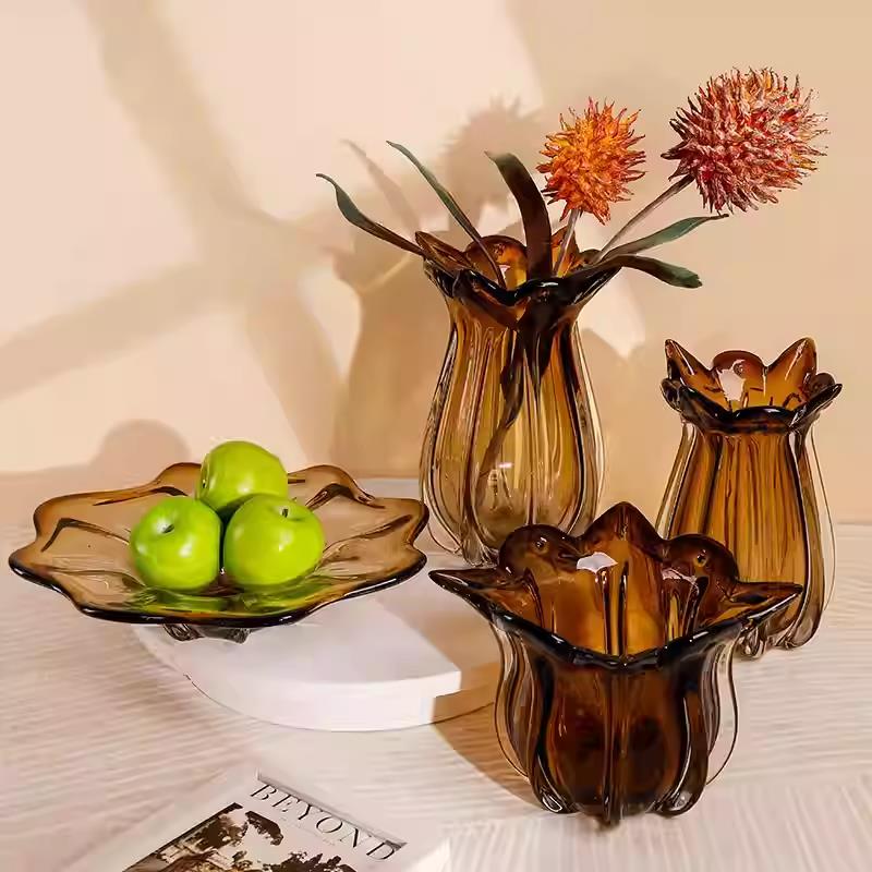 现代简约轻奢展厅样板房软装饰品家居水果盘收纳托盘玻璃花瓶摆件