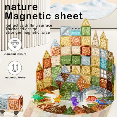 100 pieces of magnetic puzzle toys in natural colors磁力片