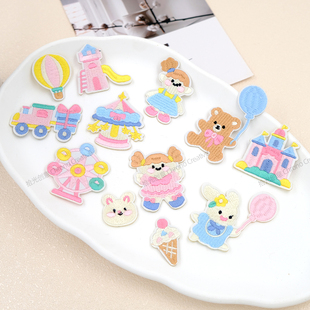 可爱游乐园小女孩刺绣布贴手工diy服装背包包装饰熨烫手缝补丁贴