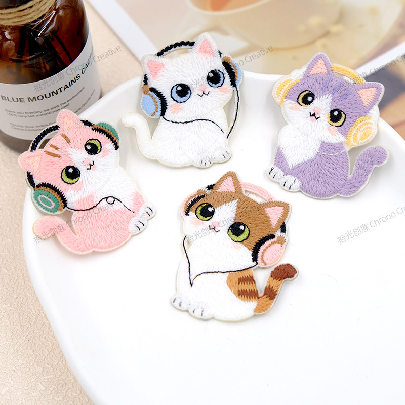 羽绒服补丁贴可爱猫咪衣服背包包手机壳装饰贴自粘可缝刺绣布贴