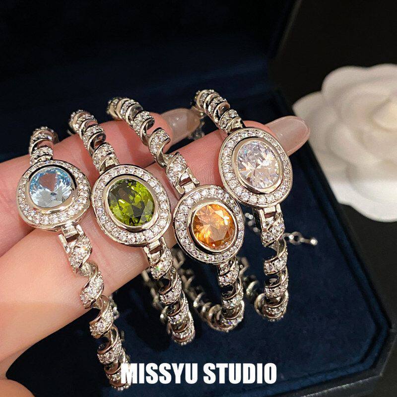 锆石扭曲手饰！手链旋序抽拉式百搭琉光设计感调节小众椭圆形手环