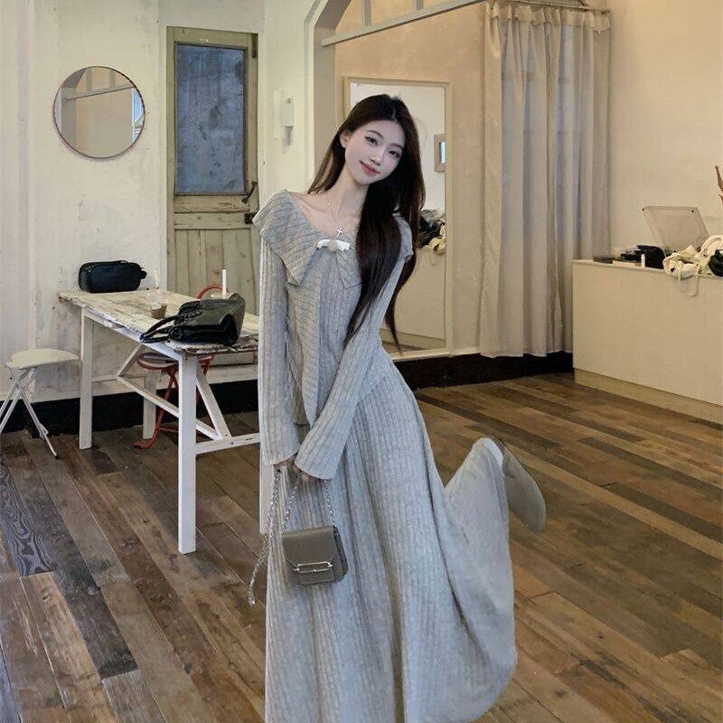 女气质不规则针织套装上衣高级感半身裙高腰两件套法式显瘦春秋季