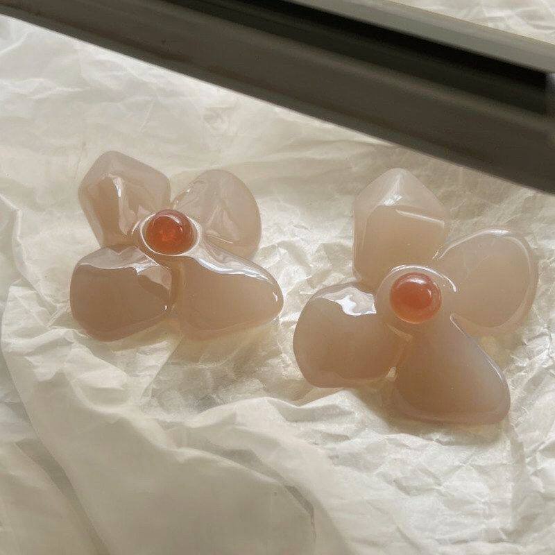 复古设计耳钉小众花朵夸张法式