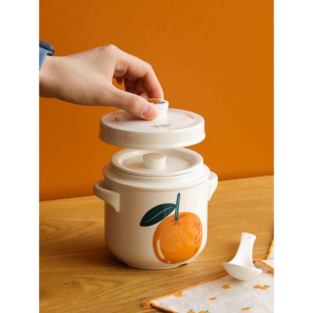 蓝莲花家居带盖双盖陶瓷炖盅家用双耳隔水炖燕窝炖罐煲汤盅蒸蛋盅