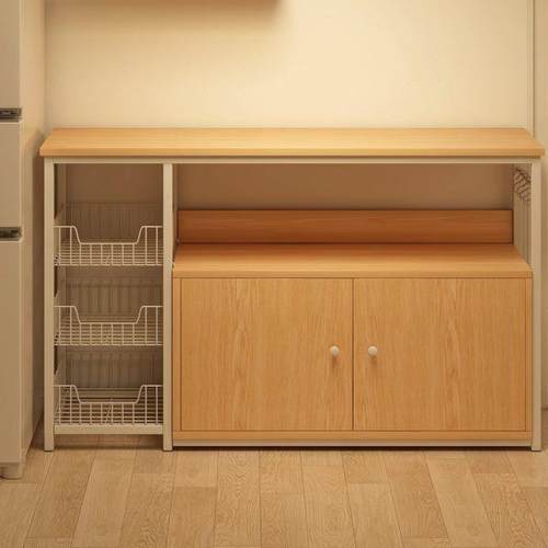 厨房置物架落地多层微波炉收纳架靠墙一体窄橱柜多功能柜子储物柜