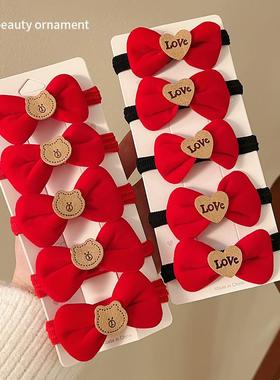 新年头饰红色头绳儿童小熊蝴蝶结发圈丸子头高弹力皮筋女扎头发绳