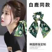 新款 野玫瑰梵高飘带大肠发圈星空缎面油画蝴蝶结发带头绳发绳发饰