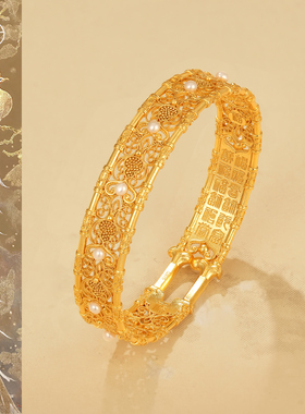 非遗花丝葫芦凤凰珍珠银鎏金手镯