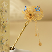 繁花似锦银发簪非遗花丝珐琅彩流苏蝴蝶汉服簪子古风纯银发钗步摇