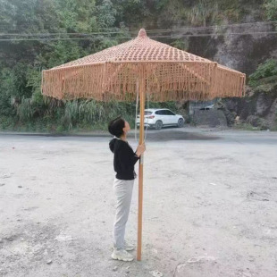 户外遮阳伞海边沙滩伞编织伞仿真稻草磨菇棚室外庭院农家乐