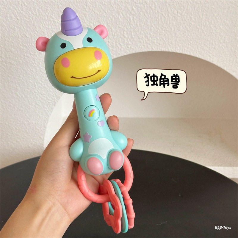 婴儿摇铃音乐棒动物牙胶节奏棒手抓安抚bb棒灯光拨浪鼓玩具