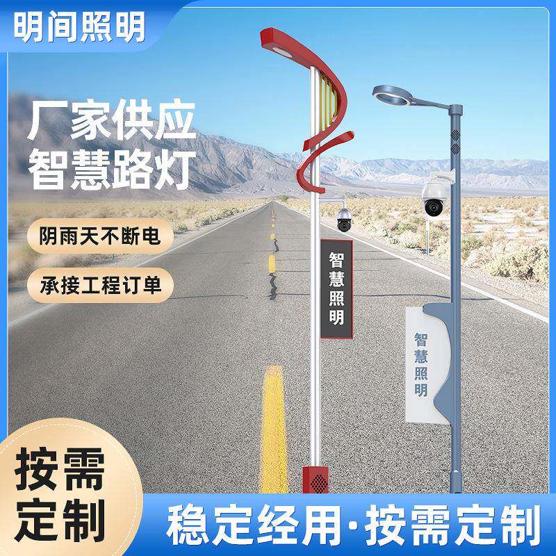 LED太阳能路灯道理庭院智慧灯城市多功能双臂智慧路灯杆