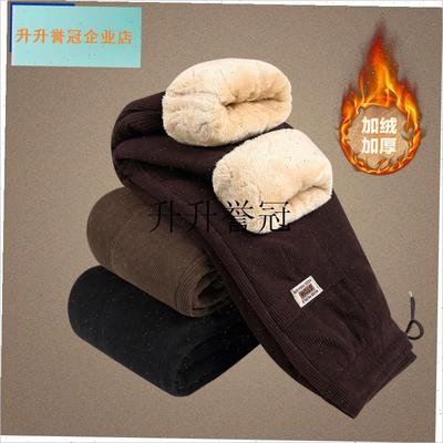 妈妈灯芯绒裤子冬季中老年人女保暖棉裤奶奶装加.绒加厚直筒,