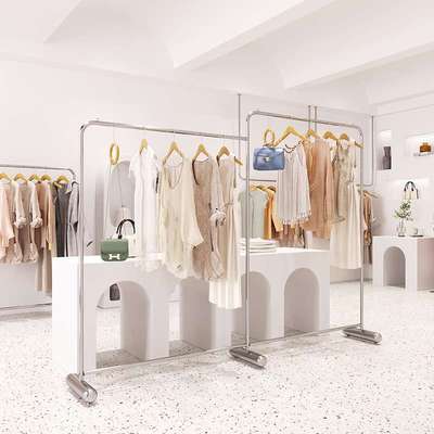 服装店展示架直播间不锈钢落地式挂衣架子女装店中岛货架陈列道具