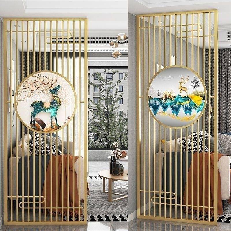 轻奢北欧客餐厅遮挡不锈钢现代屏风铁艺隔断简约玄关镂空中式装饰
