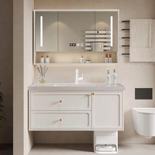 法式复古橡木浴室柜扫地机器人基站组合轻奢浴室柜现代陶瓷一体盆