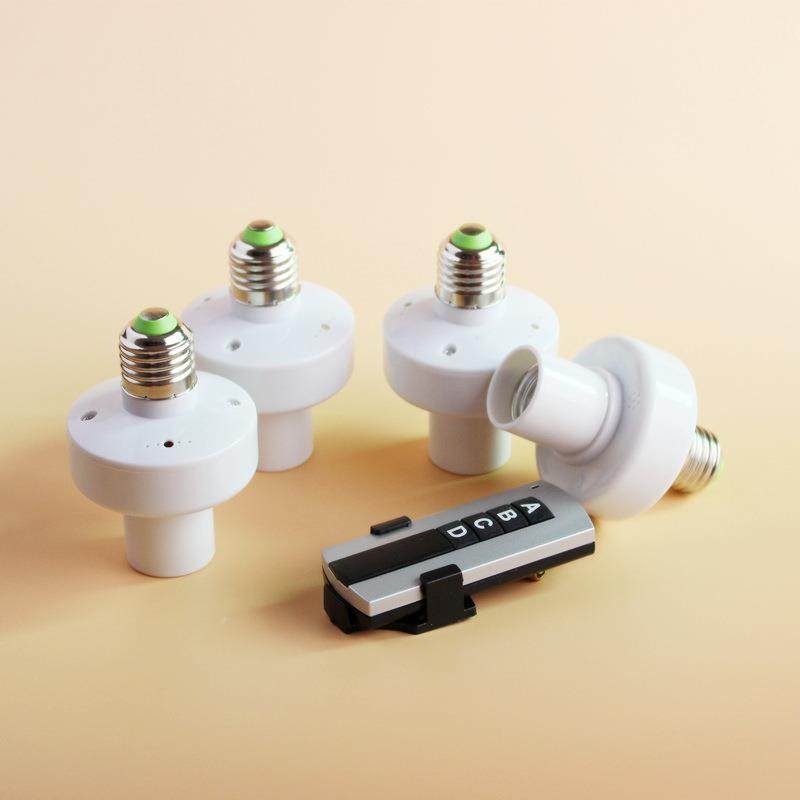 一拖四无线遥控开关灯头灯座E27螺口射频穿墙可订110v/220v多控