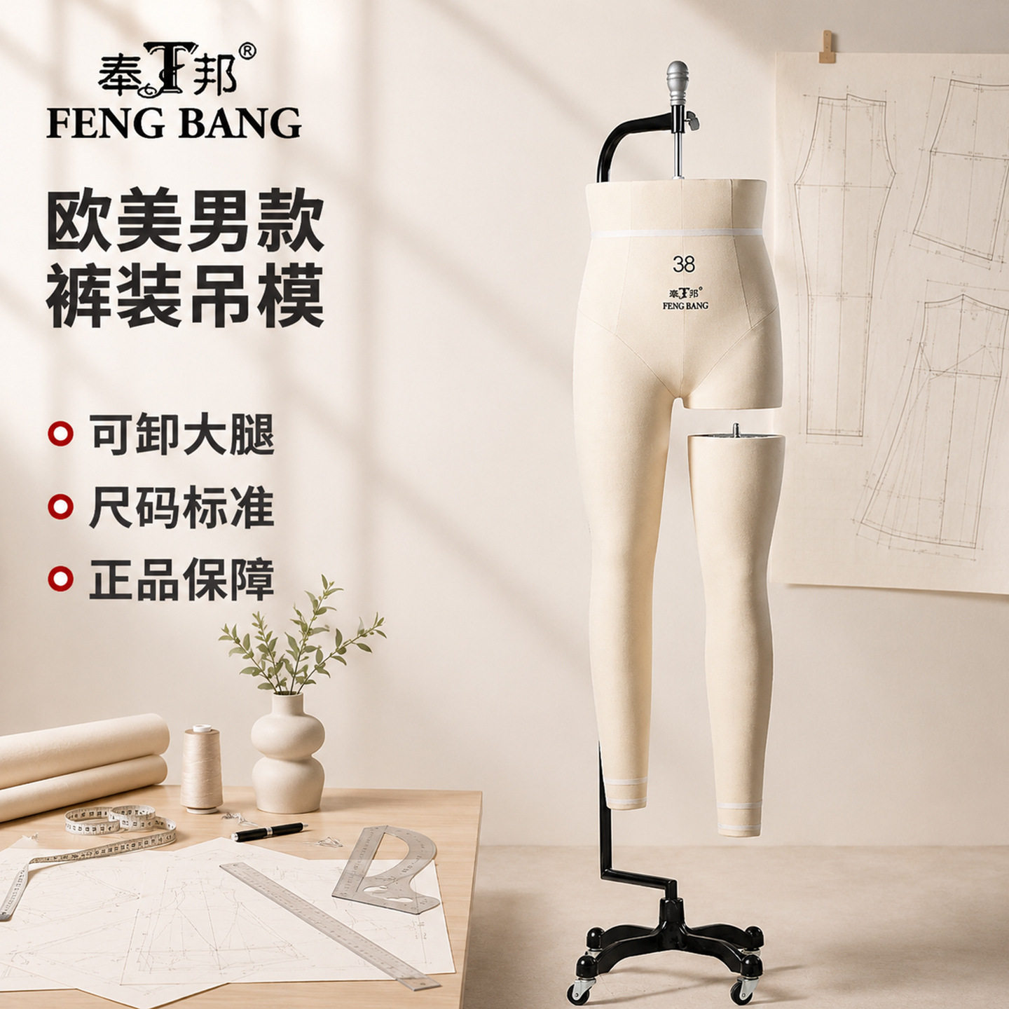 奉邦人台立体裁剪男裤模欧美版吊模服装设计打版拆卸腿下半身模特